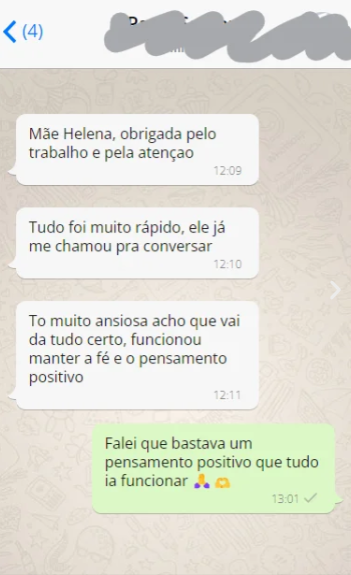Print de conversa de WhatsApp de Juliana após reconquistar a pessoa amada